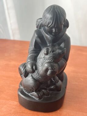 Vintage BOMA Canada Inuit Sculpture - Thomas McPhee "Girl with Husky Dog"